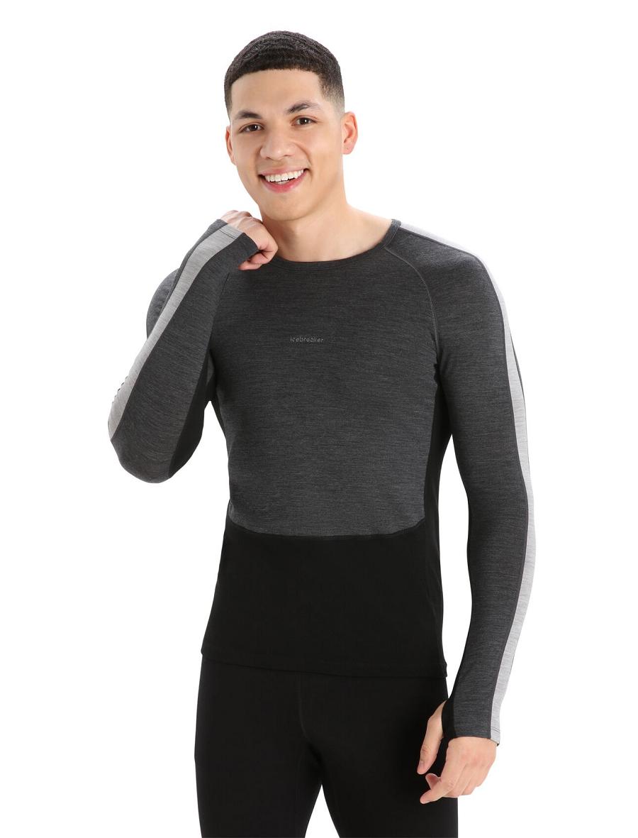 Base Layers Icebreaker 200 ZoneKnit™ Merino Long Sleeve Crewe Męskie Czarne | PL 1620ILHS